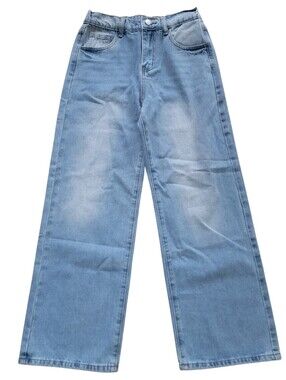 NWOT Fulihug Jeans Girls 13-14 Y Baggy Wide Leg High Elastic Waisted Denim Pants